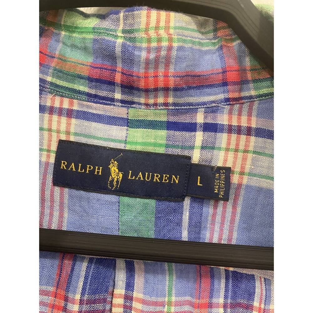 Ralph Lauren mens linen shirt button down Madras Plaid Colorful SZ Large Preppy - Picture 10 of 15